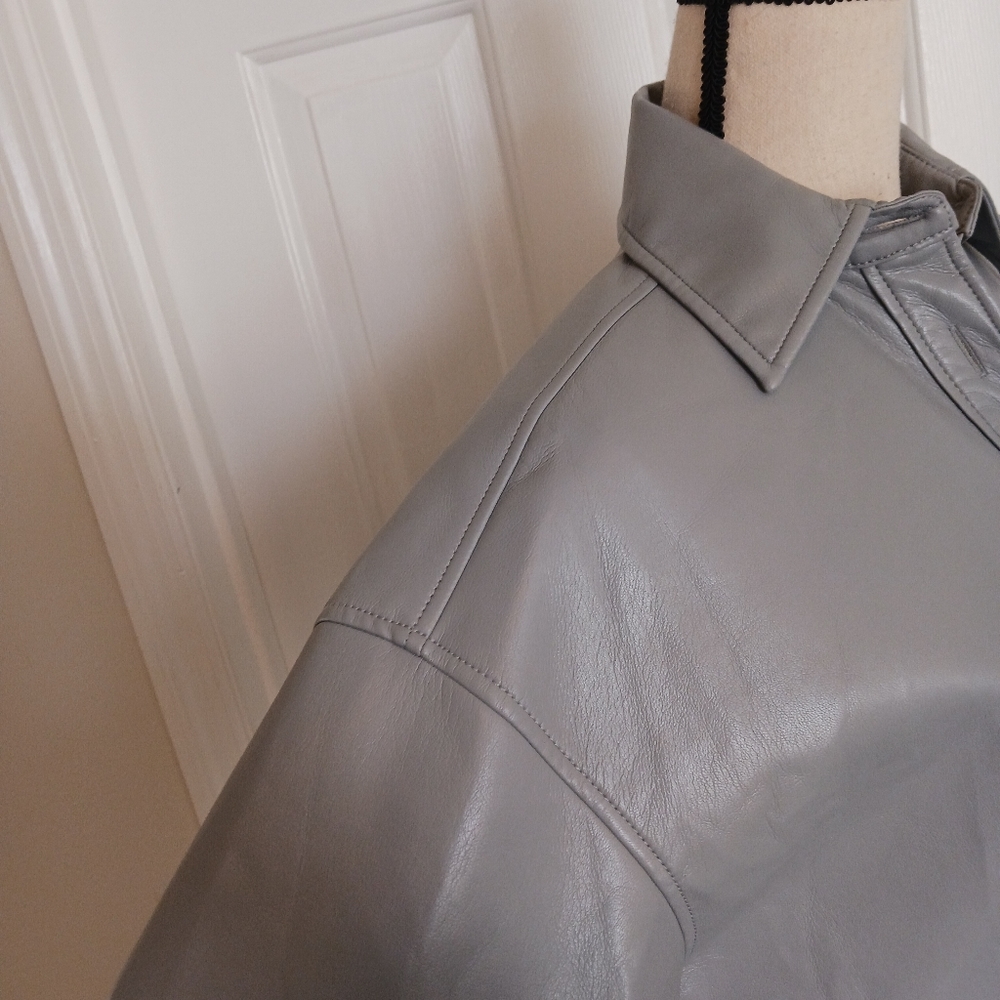 Aritzia Babaton Pelli Faux Leather Shirt Jacket in Marble Grey - Picture 8 of 14